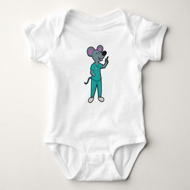 Mouse as Nurse at Vaccination with Syringe Baby Bodysuit (Front)