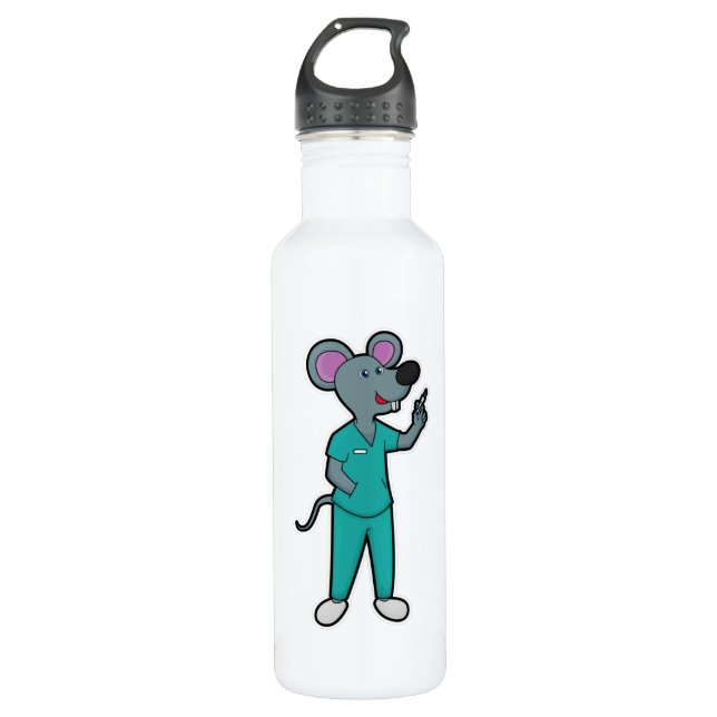 Mouse as Nurse at Vaccination with Syringe Stainless Steel Water Bottle (Front)