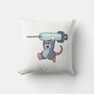 Mouse as Nurse with Syringe.PNG Throw Pillow