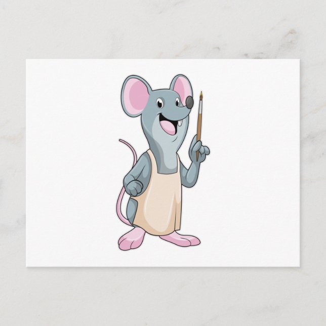 Mouse as Painter with Paint brush Postcard (Front)