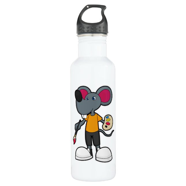 Mouse as Painter with Paint & Brush Stainless Steel Water Bottle (Front)