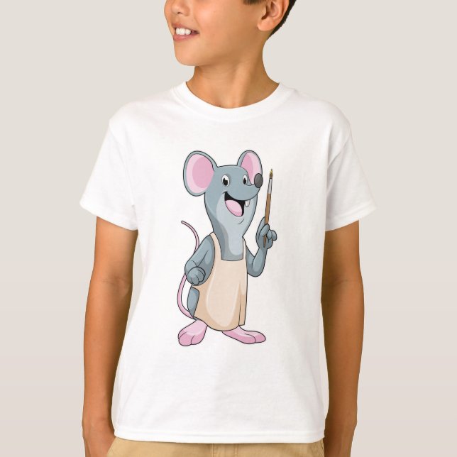 Mouse as Painter with Paint brush T-Shirt (Front)
