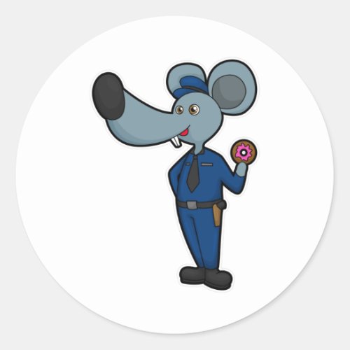 Mouse as Police officer with Donut Classic Round Sticker