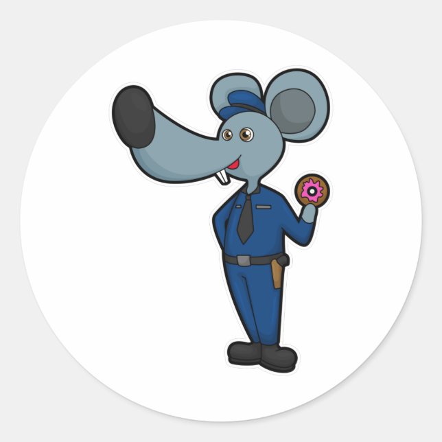 Mouse as Police officer with Donut Classic Round Sticker (Front)