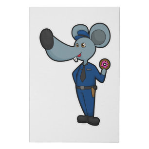 Mouse as Police officer with Donut Faux Canvas Print