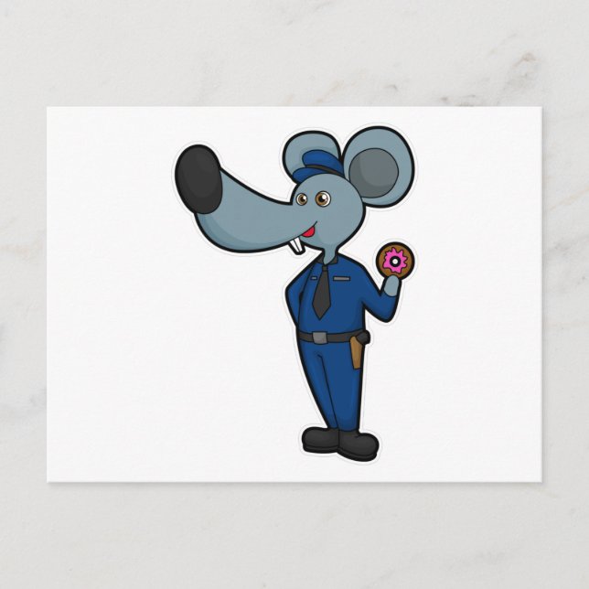 Mouse as Police officer with Donut Postcard (Front)