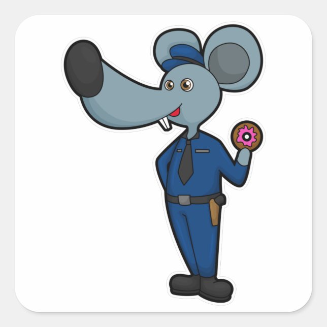 Mouse as Police officer with Donut Square Sticker (Front)