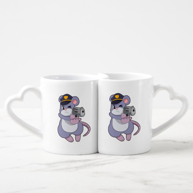 Mouse as Police officer with Police hat Coffee Mug Set (Front Nesting)
