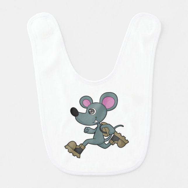 Mouse as Runner with Backpack Baby Bib (Front)