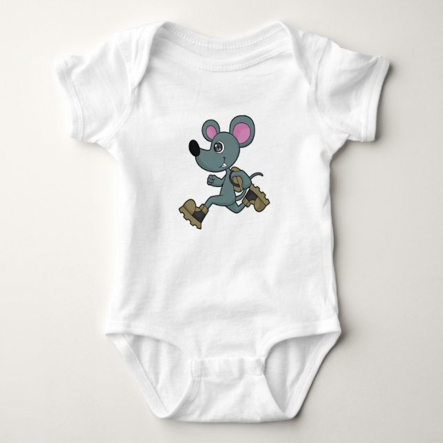 Mouse as Runner with Backpack Baby Bodysuit (Front)