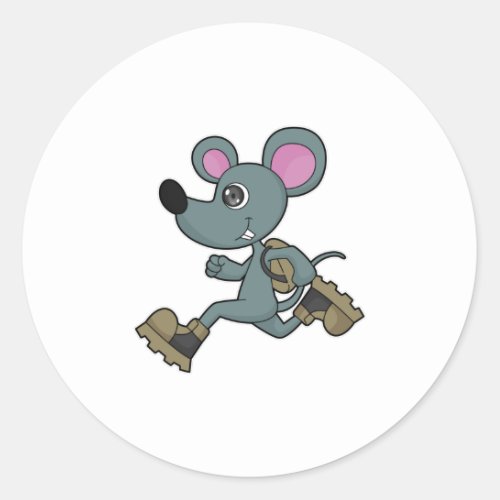 Mouse as Runner with Backpack Classic Round Sticker