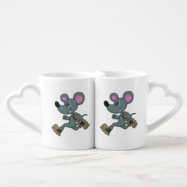 Mouse as Runner with Backpack Coffee Mug Set (Front Nesting)