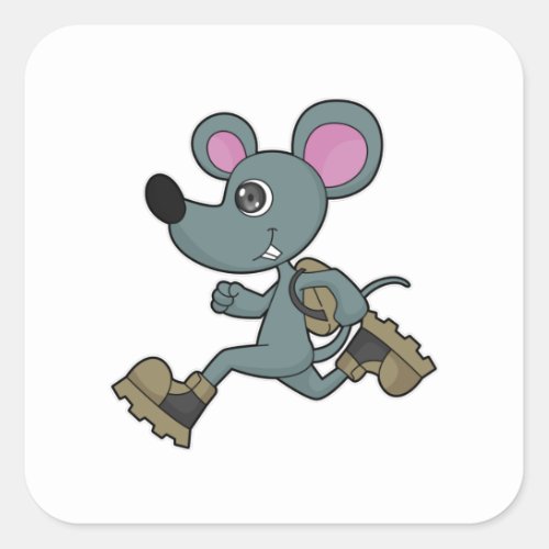 Mouse as Runner with Backpack Square Sticker