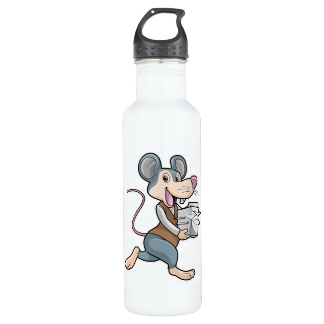 Mouse as Secretary with Paper Stainless Steel Water Bottle (Front)