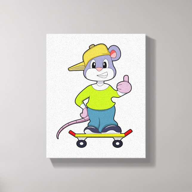 Mouse as Skater with Skateboard Canvas Print (Front)