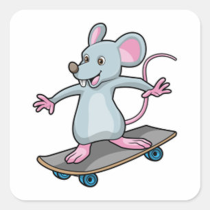 Mouse as Skater with Skateboard Square Sticker