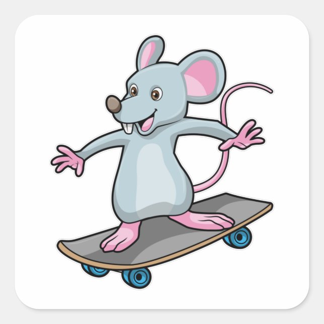 Mouse as Skater with Skateboard Square Sticker (Front)