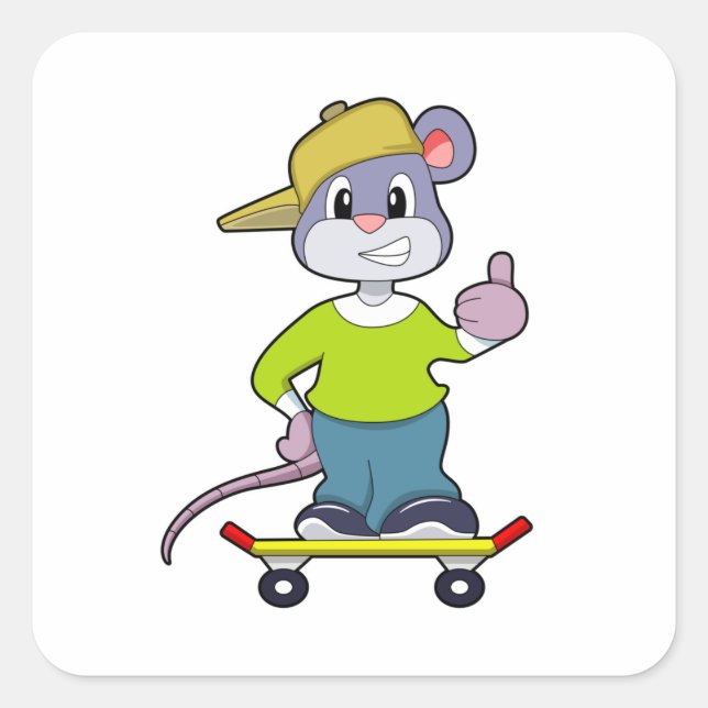 Mouse as Skater with Skateboard Square Sticker (Front)