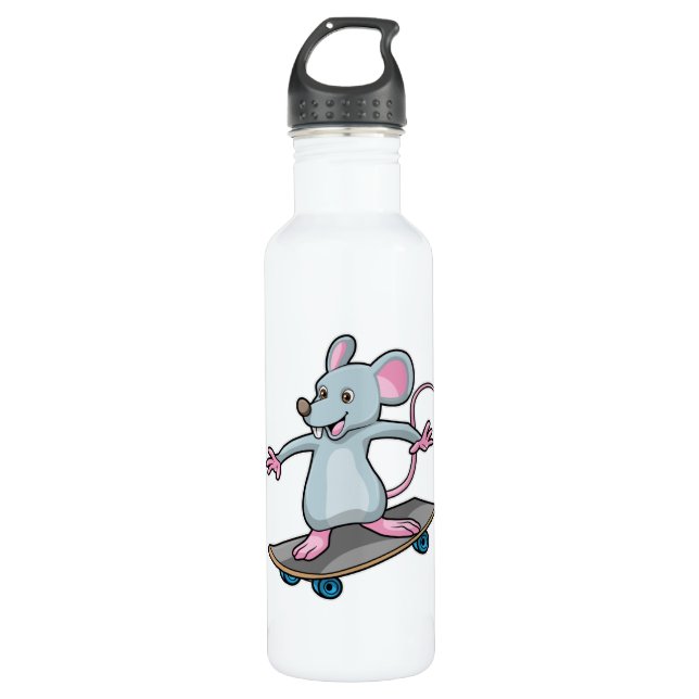 Mouse as Skater with Skateboard Stainless Steel Water Bottle (Front)