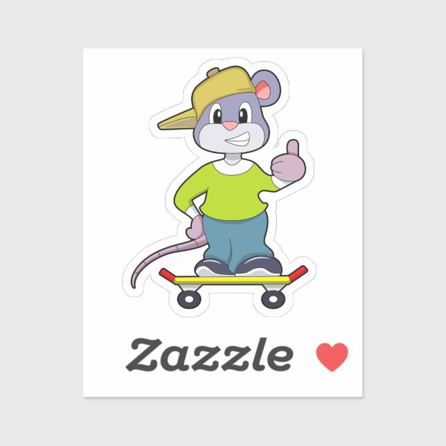 Mouse as Skater with Skateboard Sticker (Sheet)