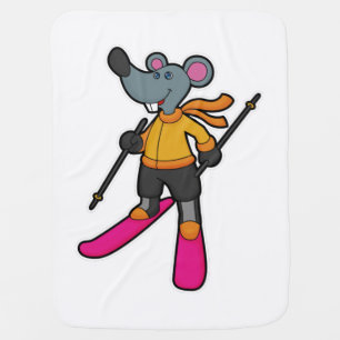 Mouse as Skier with Ski Baby Blanket