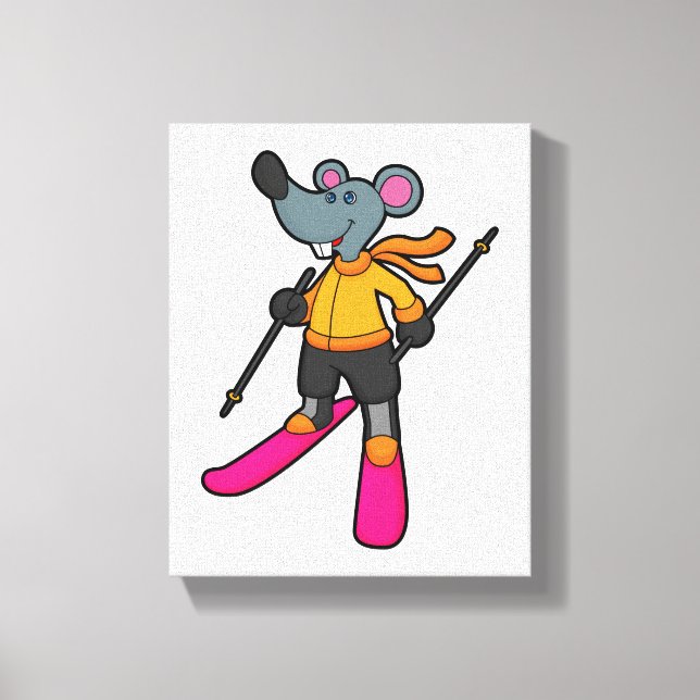 Mouse as Skier with Ski Canvas Print (Front)