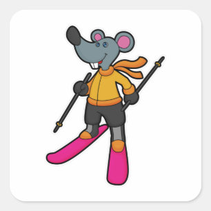 Mouse as Skier with Ski Square Sticker