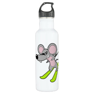 Mouse as Skier with Ski Stainless Steel Water Bottle
