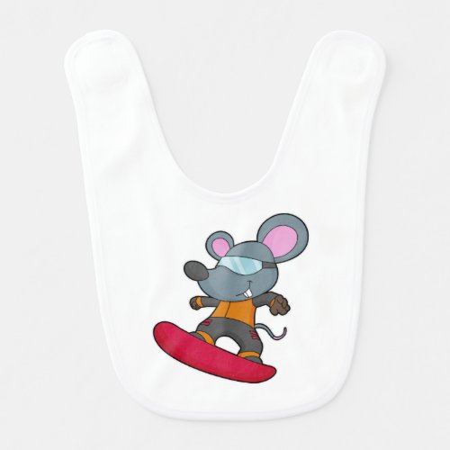 Mouse as Snowboarder with Snowboard Baby Bib