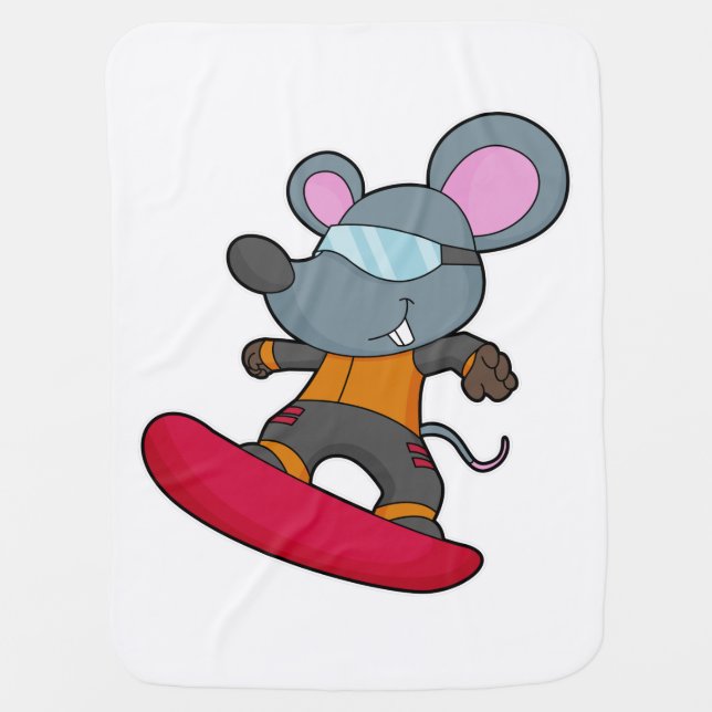 Mouse as Snowboarder with Snowboard Baby Blanket (Front)