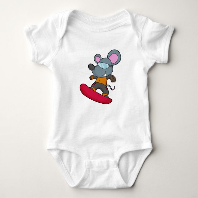 Mouse as Snowboarder with Snowboard Baby Bodysuit (Front)