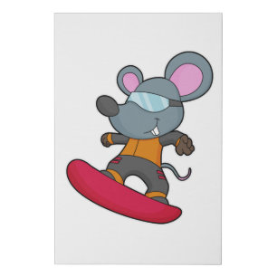 Mouse as Snowboarder with Snowboard Faux Canvas Print