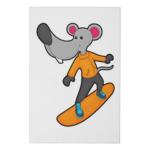 Mouse as Snowboarder with Snowboard Faux Canvas Print