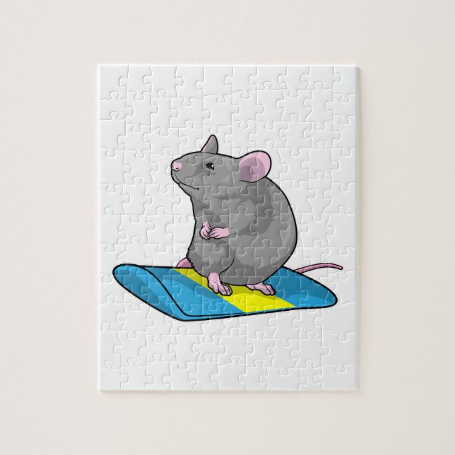 Mouse as Snowboarder with Snowboard Jigsaw Puzzle (Vertical)