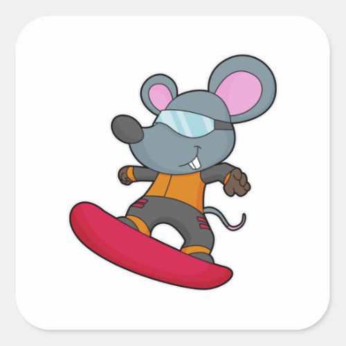 Mouse as Snowboarder with Snowboard Square Sticker