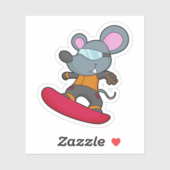 Mouse as Snowboarder with Snowboard Sticker (Sheet)