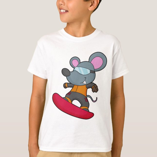 Mouse as Snowboarder with Snowboard T-Shirt (Front)