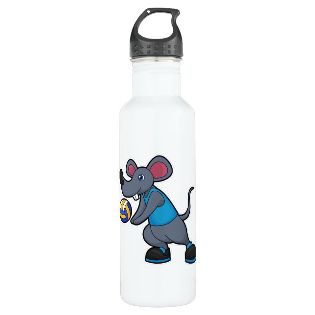 Mouse as Volleyball player with Volleyball Stainless Steel Water Bottle (Front)