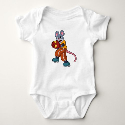 Mouse at Baseball with Baseball glove Baby Bodysuit
