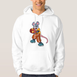 Mouse at Baseball with Baseball glove Hoodie