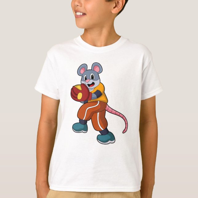 Mouse at Baseball with Baseball glove T-Shirt (Front)