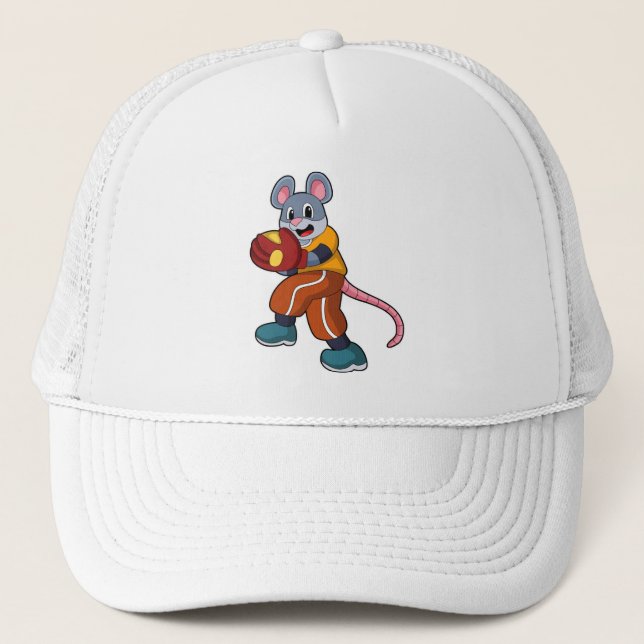 Mouse at Baseball with Baseball glove Trucker Hat (Front)