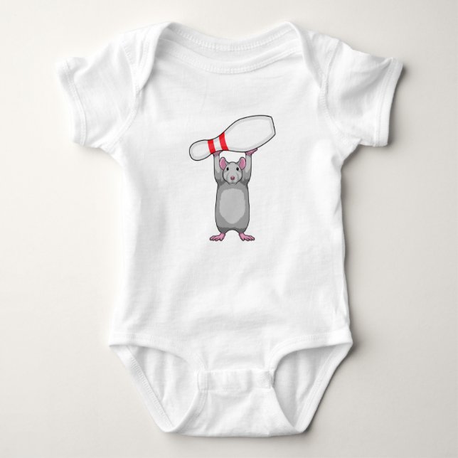 Mouse at Bowling with Bowling pin Baby Bodysuit (Front)