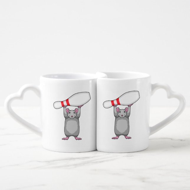Mouse at Bowling with Bowling pin Coffee Mug Set (Front Nesting)
