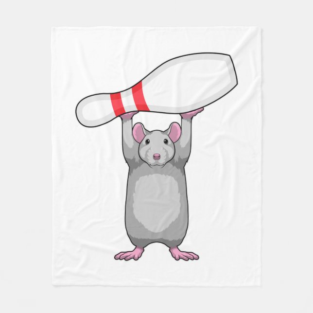 Mouse at Bowling with Bowling pin Fleece Blanket (Front)
