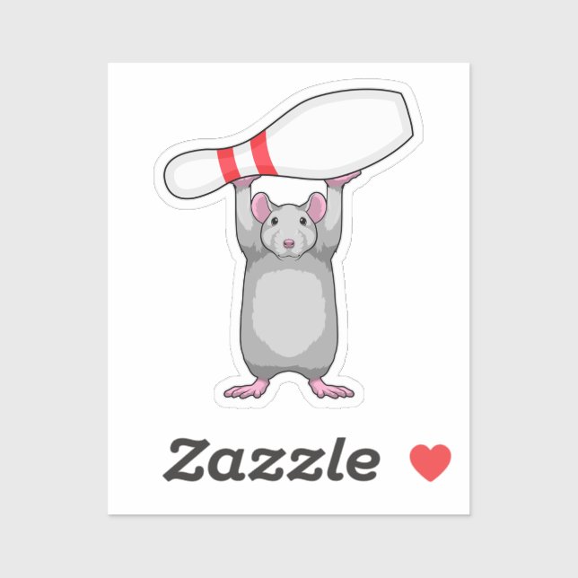 Mouse at Bowling with Bowling pin Sticker (Sheet)