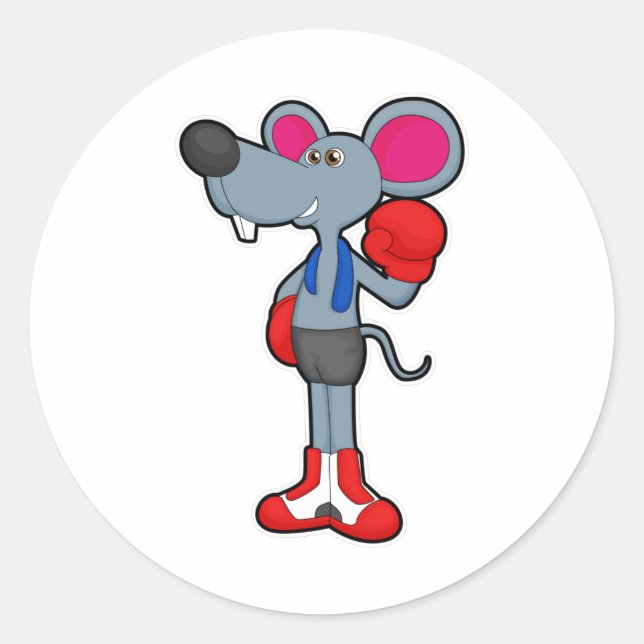 Mouse at Boxing with Boxing gloves Classic Round Sticker (Front)