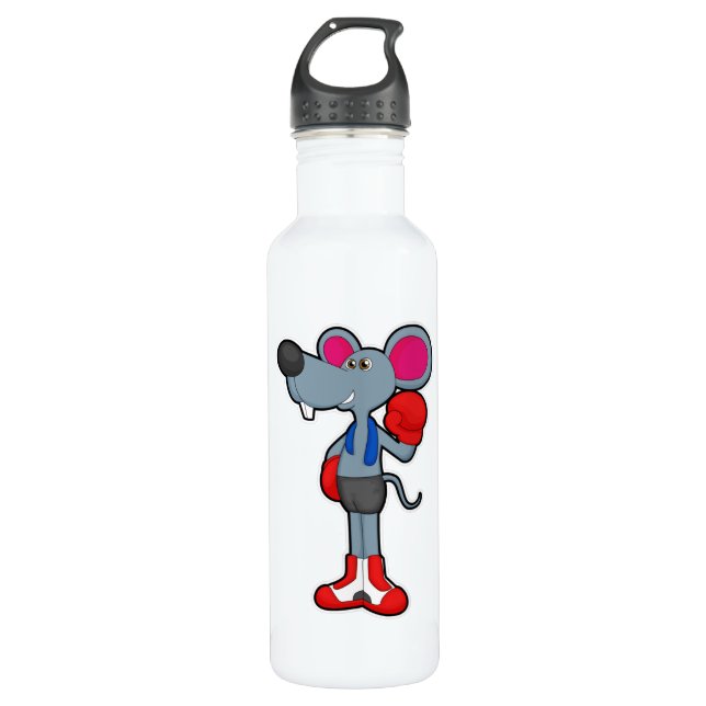 Mouse at Boxing with Boxing gloves Stainless Steel Water Bottle (Front)