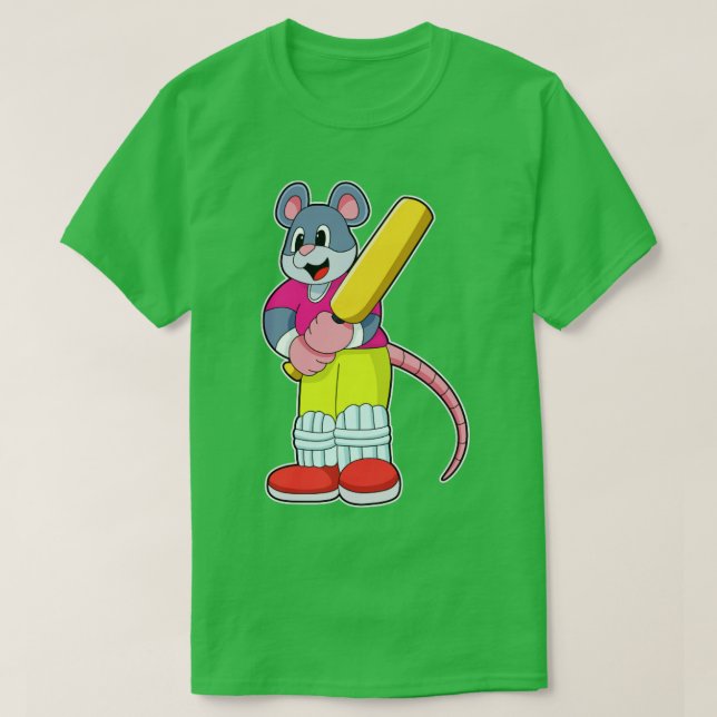 Mouse at Cricket with Cricket bat3  T-Shirt (Design Front)