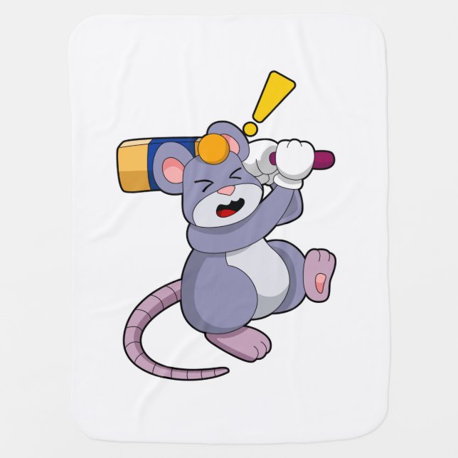 Mouse at Cricket with Cricket bat Baby Blanket (Front)